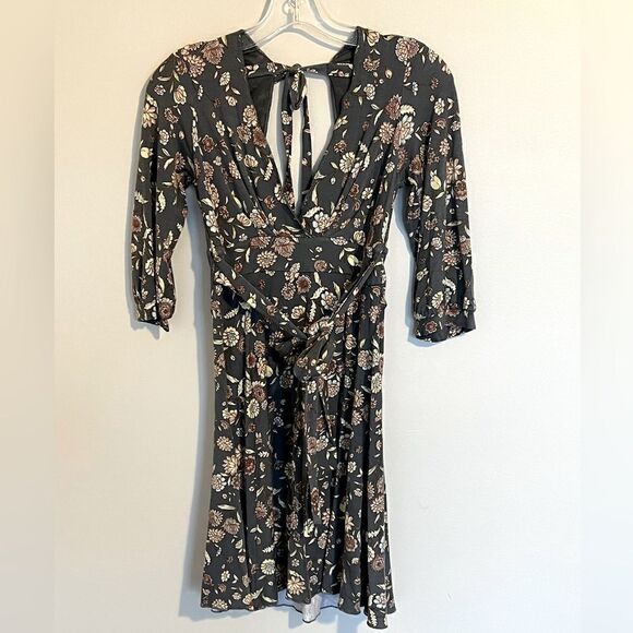 Free People gray floral paisley print open back dress - Picture 1 of 5